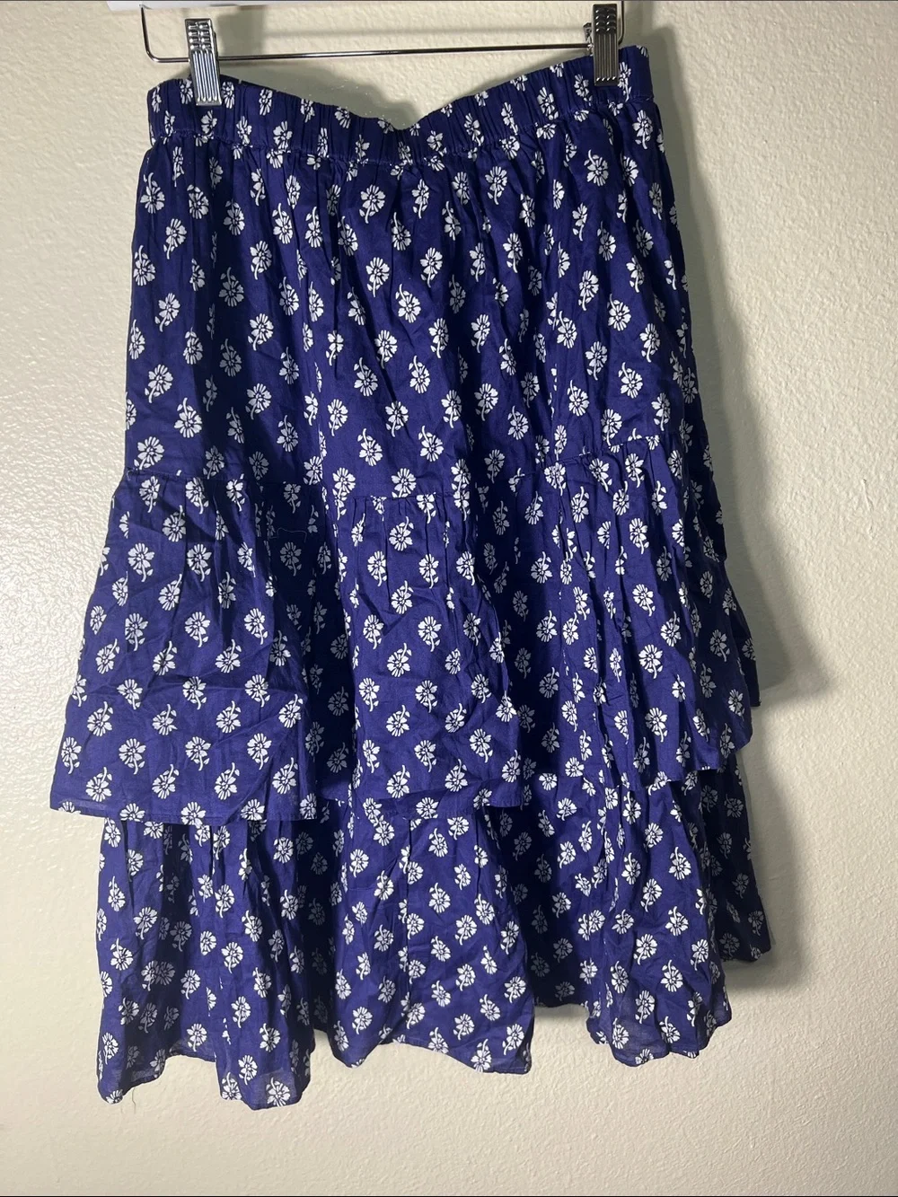 J. Crew Royal Blue Floral Tiered Midi Skirt size S